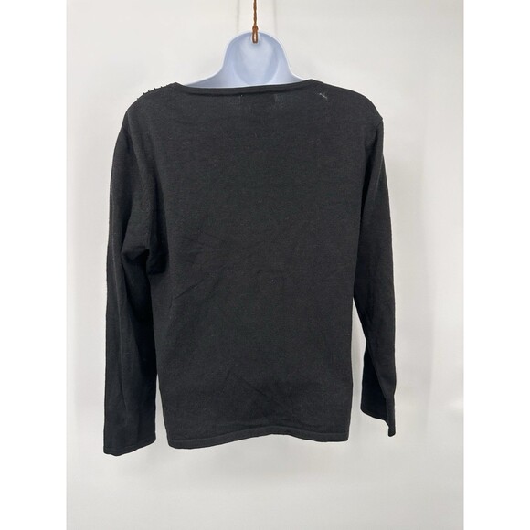 Vintage Tiara International Embroidered Cardigan Black Floral Sweater Womens M - Picture 6 of 13